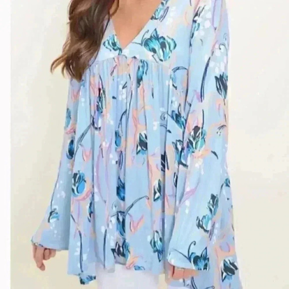 Free People Bella Floral Print Tunic Sky Combo Small - Picture 4 of 7